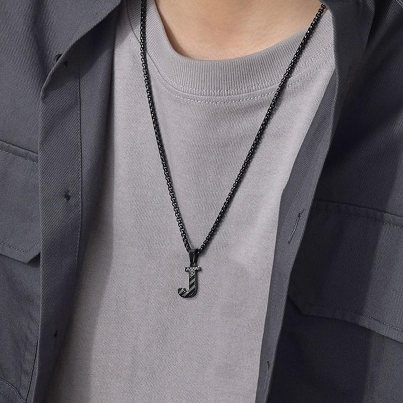 Zocomi Initial Necklace for Men Boys, Black American Flag Pendant Chain Jewelry Military GraduationsGifts Ideas Easter Basket Stuffers Essentials for Teen Teenage Tween Kids Boy Him Age Letter J - Image 2