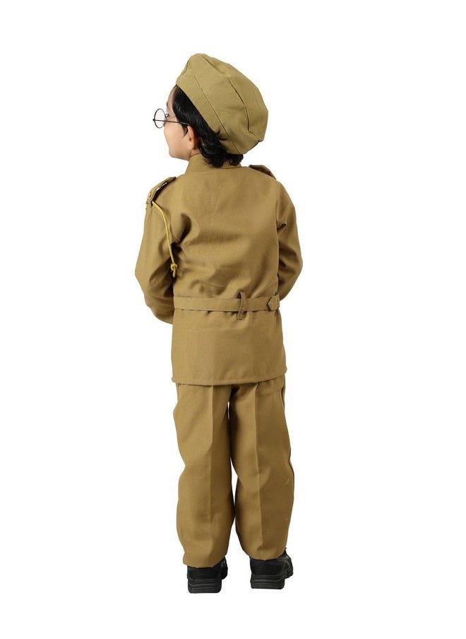 BookMyCostume - BookMyCostume National Hero With Cap And Specs Freedom Fighter Kids Fancy Dress Costume - Khaki 6-7 Years - Image 1