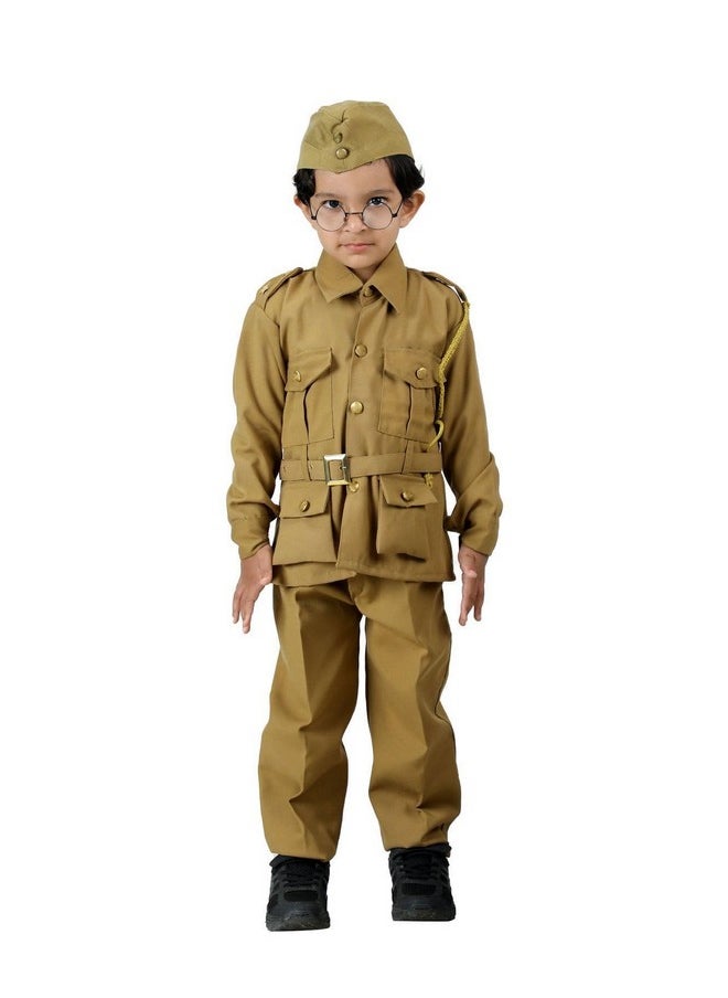 BookMyCostume - BookMyCostume National Hero With Cap And Specs Freedom Fighter Kids Fancy Dress Costume - Khaki 6-7 Years - Image 1