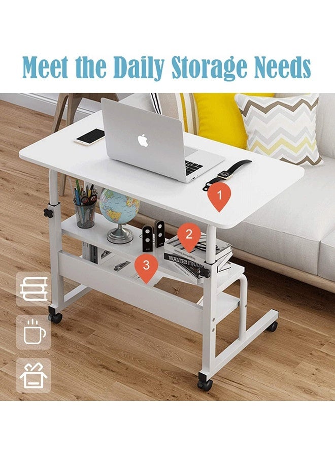 طاولة جانبية متنقلة طاولة خفيفة طاولة جانبية طاولة فوق السرير طاولة جانبية قابلة للتعديل في الارتفاع عربة لابتوب متحركة صينية تلفاز على شكل حرف C مع رفوف تخزين - Image 3