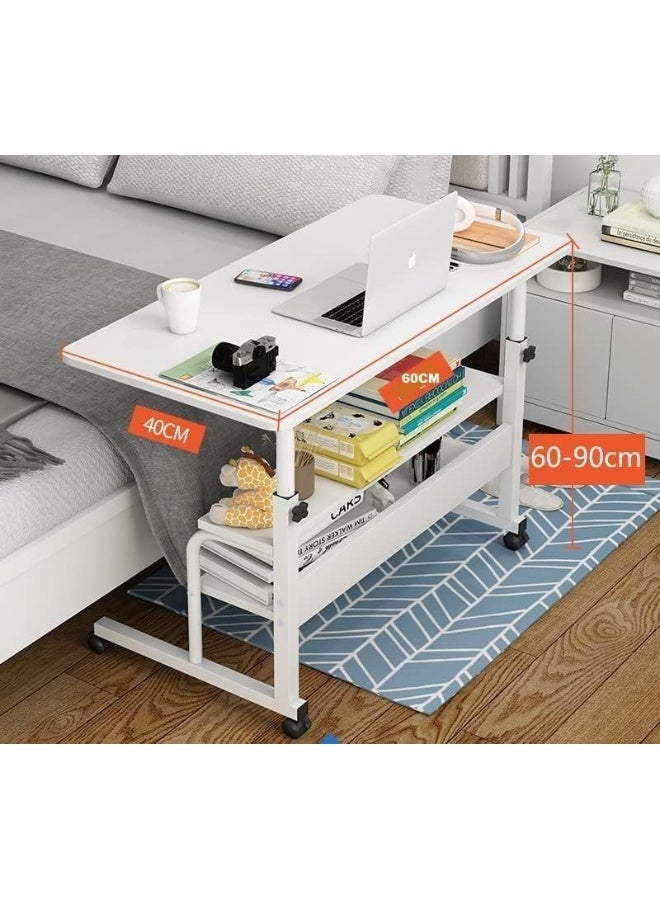 طاولة جانبية متنقلة طاولة خفيفة طاولة جانبية طاولة فوق السرير طاولة جانبية قابلة للتعديل في الارتفاع عربة لابتوب متحركة صينية تلفاز على شكل حرف C مع رفوف تخزين - Image 2