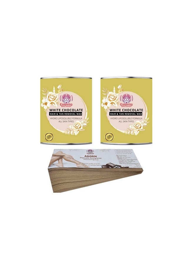 ESTAVITO White Chocolate Wax 800Ml For Hair & Tan Removal Pack Of 2 Get Free 85 Pcs Of Adorn Wax Strips (For Arms Legs And Full Body) - Image 1