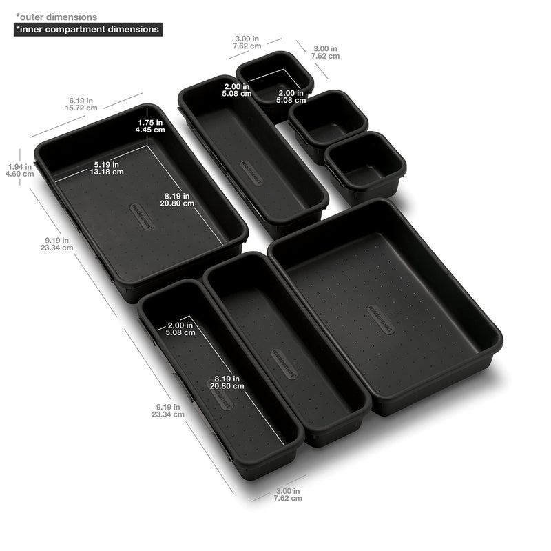 Madesmart 8-Piece Interlocking Bin Pack for Drawer Organization, Plastic Interlocking Junk Drawer Organizer Tray, Granite - Image 3