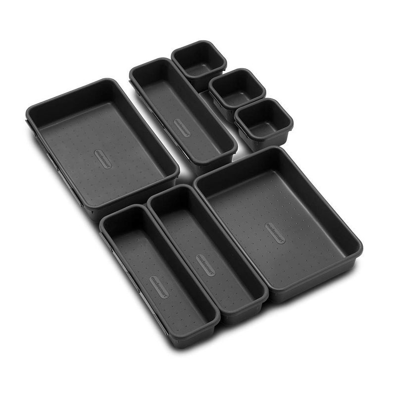 Madesmart 8-Piece Interlocking Bin Pack for Drawer Organization, Plastic Interlocking Junk Drawer Organizer Tray, Granite - Image 5