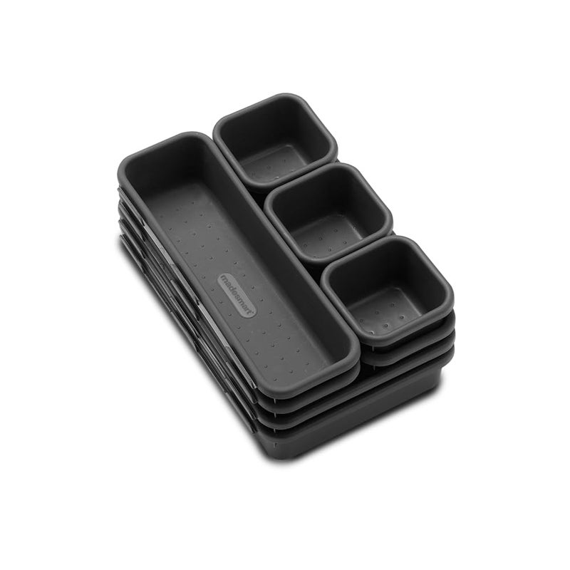 Madesmart 8-Piece Interlocking Bin Pack for Drawer Organization, Plastic Interlocking Junk Drawer Organizer Tray, Granite - Image 4