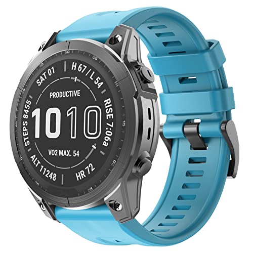 OVERSTEP Compatible with Fenix 7X Band, 26mm Width Soft Silicone Watch Strap for Garmin Fenix 5X/Fenix 5X Plus/Fenix 6X/Fenix 6X Pro Smartwatch (Sky Blue) - Image 1