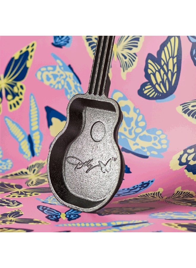 مقلاة صغيرة على شكل غيتار بولي بارتون من حديد الزهر الصلب المطلي بالزيت، لون أسود 10.75 × 4.5 × 4.23 بوصة LGSKDLY - Image 3