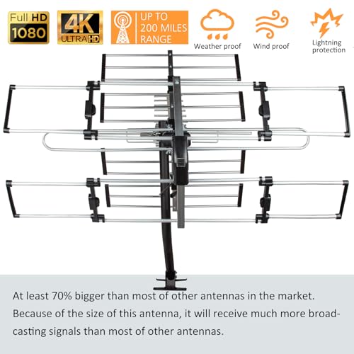 Five Star Outdoor TV Antenna 200 Miles Long Range Upgraded Yagi HD VHF UHF Support ATSC 3.0 and 4K Broadcast - Image 4