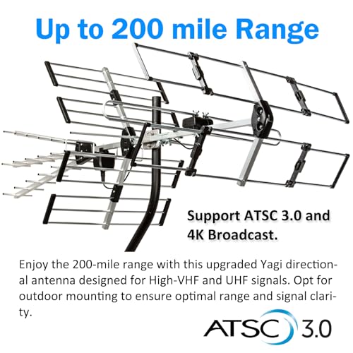 Five Star Outdoor TV Antenna 200 Miles Long Range Upgraded Yagi HD VHF UHF Support ATSC 3.0 and 4K Broadcast - Image 2