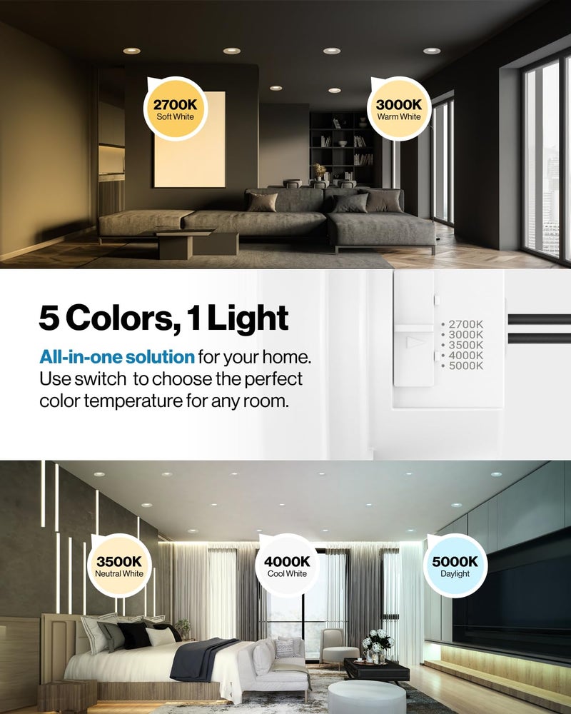 Sunco Lighting Sunco 4 Inch LED Recessed Lights Retrofit, Dimmable Can Lighting, 660 LM, 11W (40W Equivalent), Selectable CCT 2700K/3000K/3500K/4000K/5000K, Smooth Trim, Damp Rated UL 1 Pack - Image 2