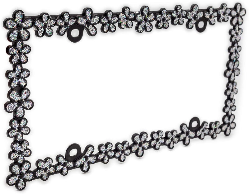 CRAFTHOME 3D Shining Daisy Wrenth License Plate Frame from Pure Zinc Alloy Metal Perfect Plate Holder,Matt Black with Silver Glitter - Image 3