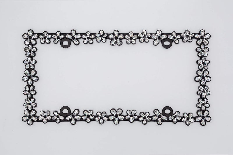 CRAFTHOME 3D Shining Daisy Wrenth License Plate Frame from Pure Zinc Alloy Metal Perfect Plate Holder,Matt Black with Silver Glitter - Image 2
