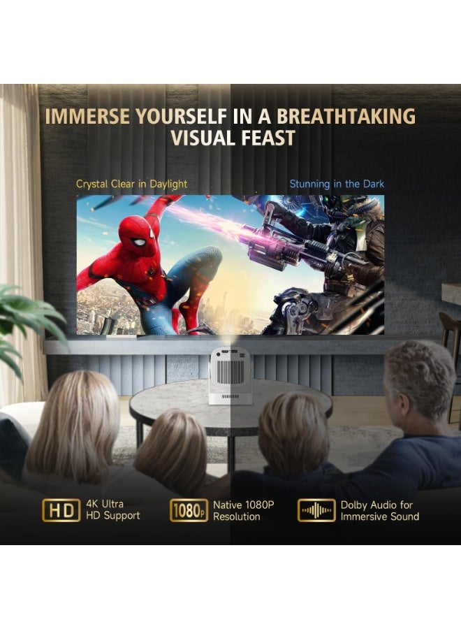 【Auto Focus&1080P】 Mini Smart Projector with 4K Support, Portable Projector with Wifi and Bluetooth, 5W Speaker, Built in Apps, Voice Control, Outdoor Movie Projector - Image 2