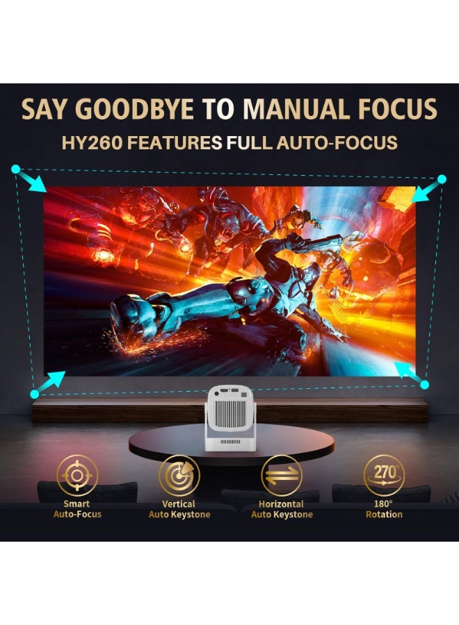 【Auto Focus&1080P】 Mini Smart Projector with 4K Support, Portable Projector with Wifi and Bluetooth, 5W Speaker, Built in Apps, Voice Control, Outdoor Movie Projector - Image 3