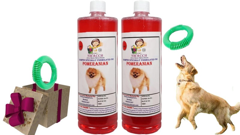 swacch Shampoo | Puppy Safe Shampoo | PH Balanced | Pomeranian Dog Shampoo 1 Litre Pack of 2 Strawberry + | O PVC Ring Rubber Chew Toy | Teething Chew Toy I Dental Teething I Durable I Combo Pack - Image 1