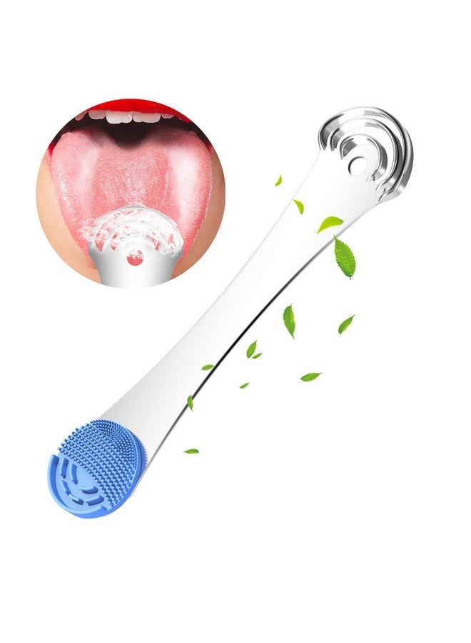 Moosec Tongue Scraper For Adults&Kids, Durable Food Grade 2 In 1 Silicone Tongue Brush And 100% Stainless Steel Tongue Scrapers, Reduce Bad Breath - Image 1