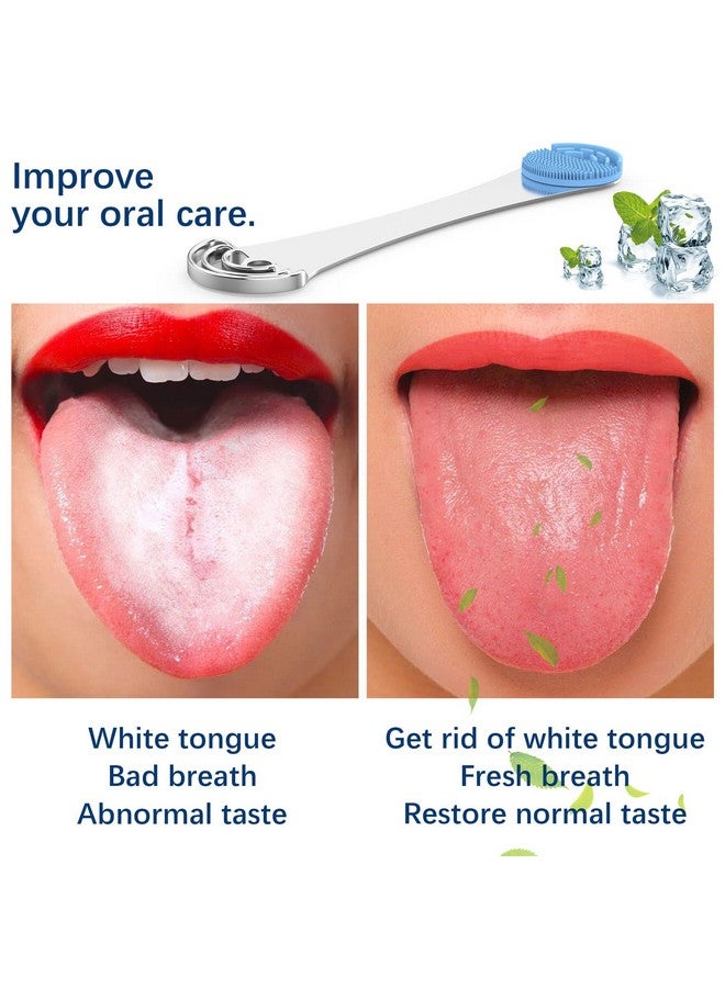 Moosec Tongue Scraper For Adults&Kids, Durable Food Grade 2 In 1 Silicone Tongue Brush And 100% Stainless Steel Tongue Scrapers, Reduce Bad Breath - Image 2