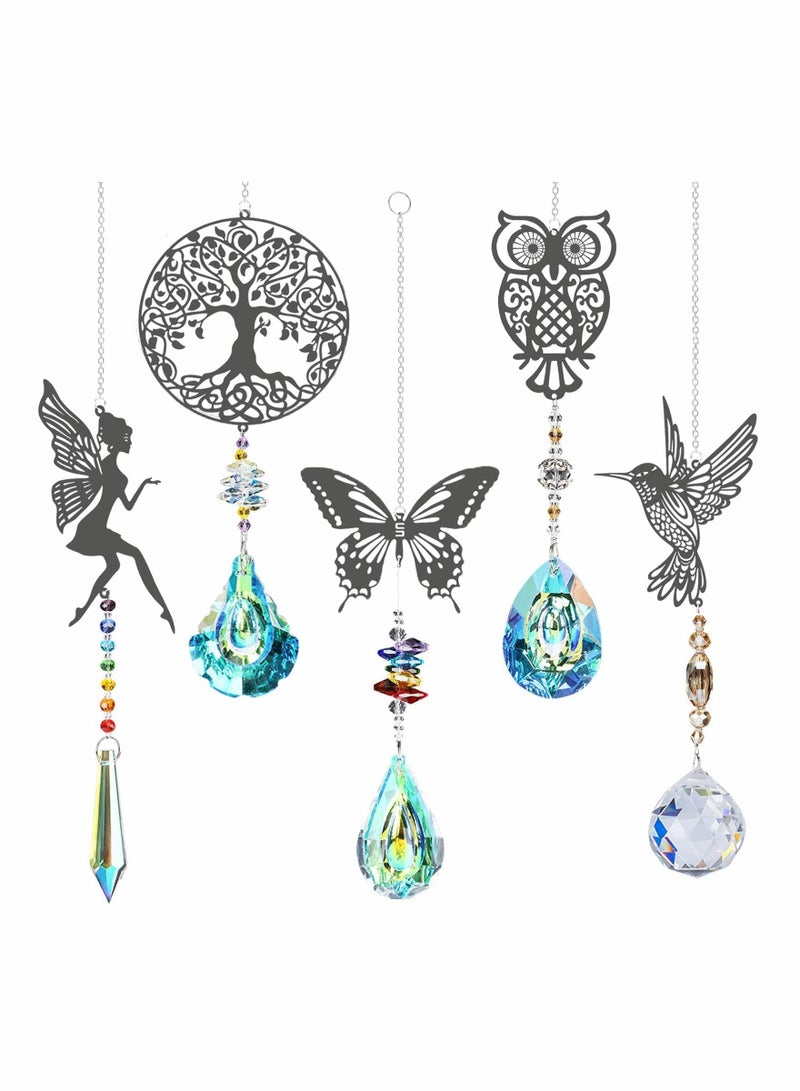 Y&D Crystal Suncatchers with Prisms Hanging Window Sun Catcher Decor Indoor Rainbow Maker Ornament Owl Hummingbird Butterfly Prism Gift Pack of 5 - Image 1