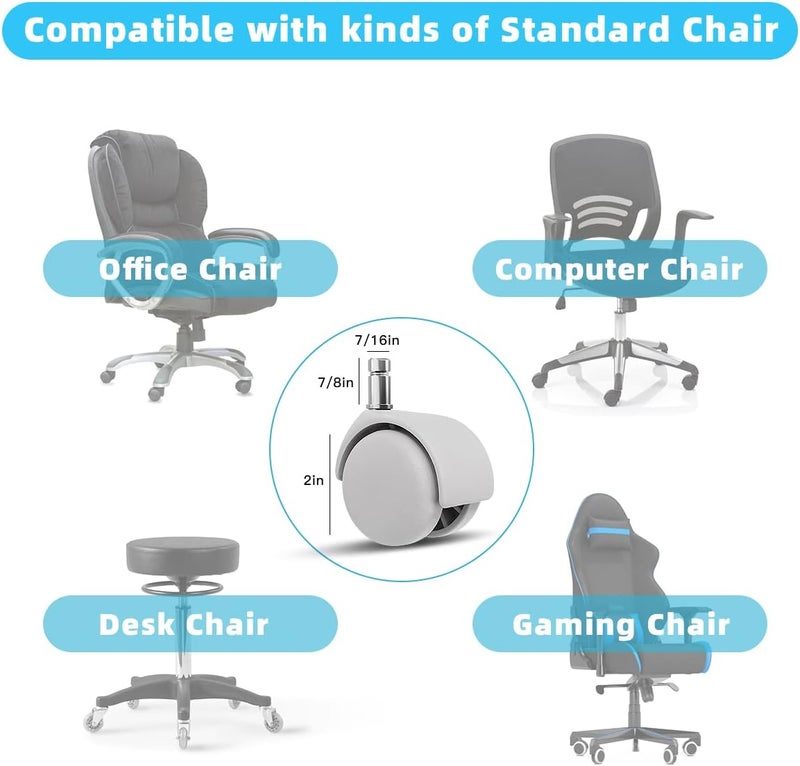 Omyoffice Worldwide simple practical design Gaming Chair Wheels,Smooth & Safe Rolling for All Floors Including Hardwood and Carpet, Set of 5,2 Inch Heavy-Duty Computer Office Chair Caster Wheels,White Wear resistant - Image 4