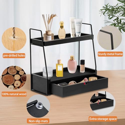 dreampossible 2-Tier Bathroom Organizer Countertop with Drawer, Wood Counter Organizer for Bathroom Decor, Sink Shelf for Vanity Storage, Makeup Tray for Perfume Skincare, Spice Rack Bedroom Kitchen Corner - Image 5