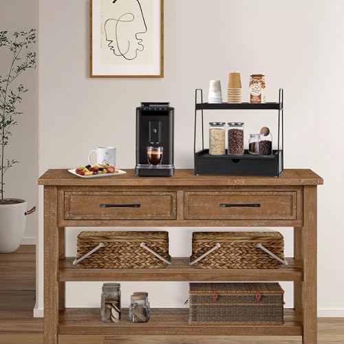 dreampossible 2-Tier Bathroom Organizer Countertop with Drawer, Wood Counter Organizer for Bathroom Decor, Sink Shelf for Vanity Storage, Makeup Tray for Perfume Skincare, Spice Rack Bedroom Kitchen Corner - Image 4