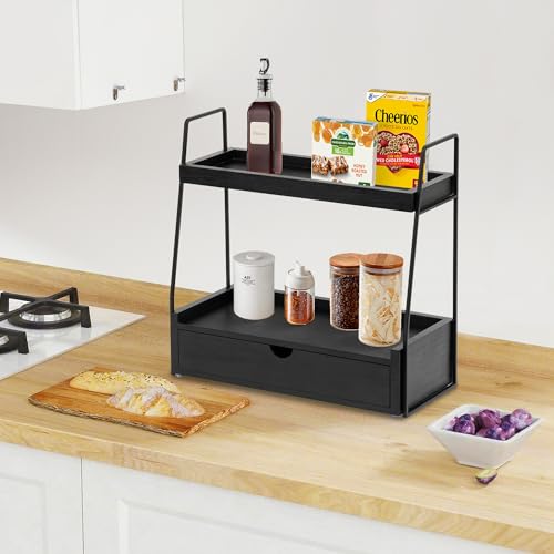 dreampossible 2-Tier Bathroom Organizer Countertop with Drawer, Wood Counter Organizer for Bathroom Decor, Sink Shelf for Vanity Storage, Makeup Tray for Perfume Skincare, Spice Rack Bedroom Kitchen Corner - Image 2