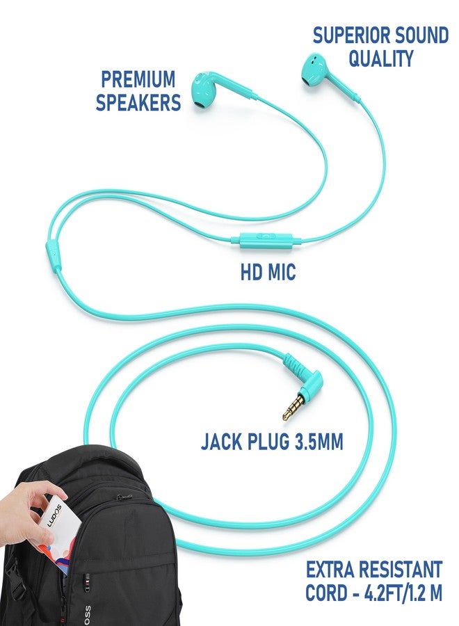 LUDOS Zenith Earphones, 2-Year Warranty, Wired In-Ear Earphones, Headphones with Microphone, Compatible with Samsung, Huawei, iPhone, Players Tablets and Laptops - Turquoise - Image 2