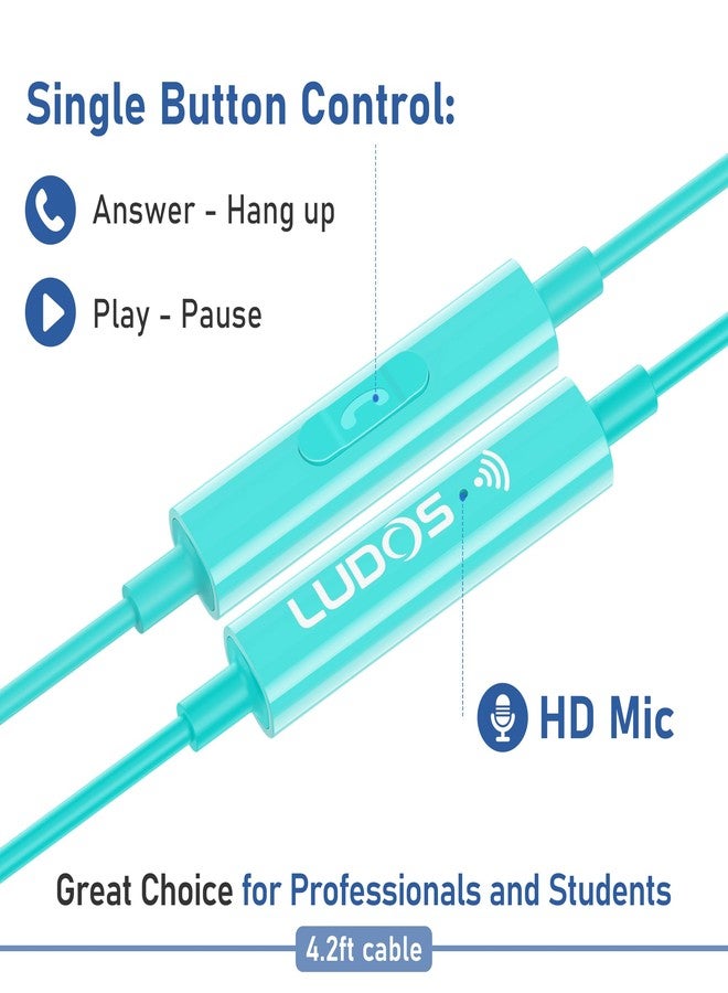LUDOS Zenith Earphones, 2-Year Warranty, Wired In-Ear Earphones, Headphones with Microphone, Compatible with Samsung, Huawei, iPhone, Players Tablets and Laptops - Turquoise - Image 4
