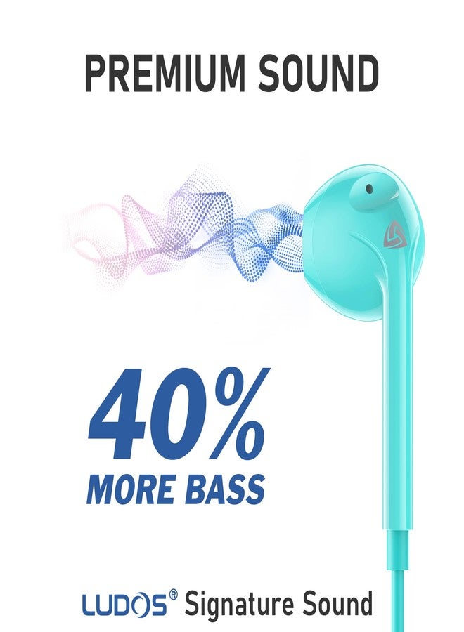 LUDOS Zenith Earphones, 2-Year Warranty, Wired In-Ear Earphones, Headphones with Microphone, Compatible with Samsung, Huawei, iPhone, Players Tablets and Laptops - Turquoise - Image 3