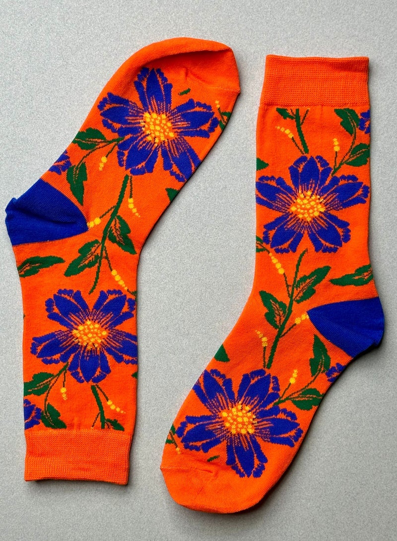 The Socks Hype 2 Pairs Unisex Flower Socks for Men Women - Comfortable Cotton Blend | Suitable for 35-42 Sizes | Vibrant Floral Design, Perfect for Nature Lovers - Image 1
