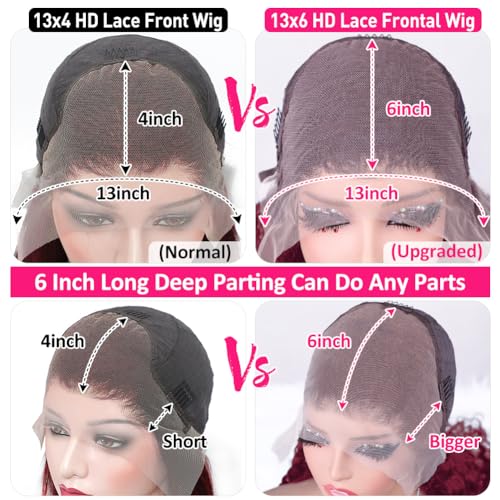 Hedy 28 Inch 99J Burgundy Deep Wave Lace Front Wigs Human Hair Pre Plucked with Baby Hair Glueless 13x6 HD Transparent Brazilian Human Hair Full Lace Frontal Wigs for Women Wine Red Color 180 Density - Image 3