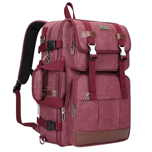 WITZMAN Canvas Travel Backpack for Women Large Laptop Backpack Fit 16 inch Carryon Airline Approved Convertible Shoulder RucksackA66173 Red - Image 1