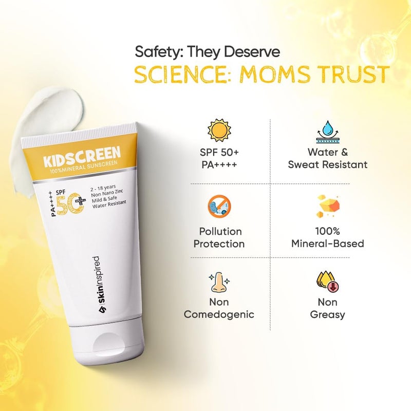 Skininspired Kidscreen (2-18 yrs) 100% Mineral Sunscreen for Kids | SPF 50+ PA++++ | Broad Spectrum UVA & UVB Protection | Water & Sweat Resistant | Vitamin E & Pro Vitamin B5 | Non-Greasy | 50GM - Image 2