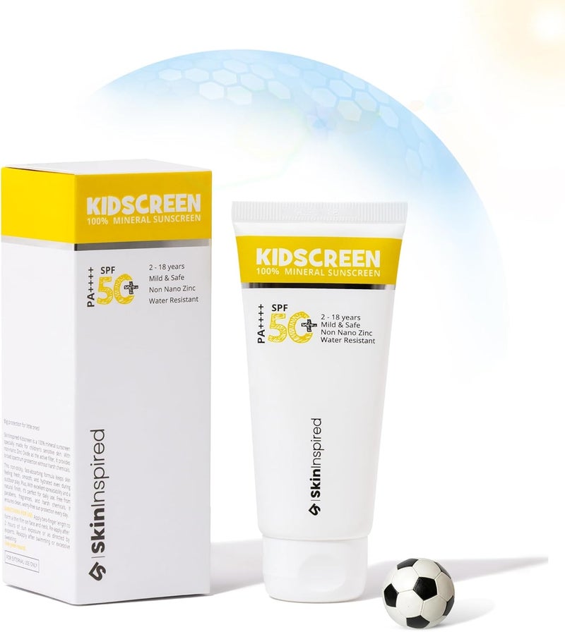 Skininspired Kidscreen (2-18 yrs) 100% Mineral Sunscreen for Kids | SPF 50+ PA++++ | Broad Spectrum UVA & UVB Protection | Water & Sweat Resistant | Vitamin E & Pro Vitamin B5 | Non-Greasy | 50GM - Image 1