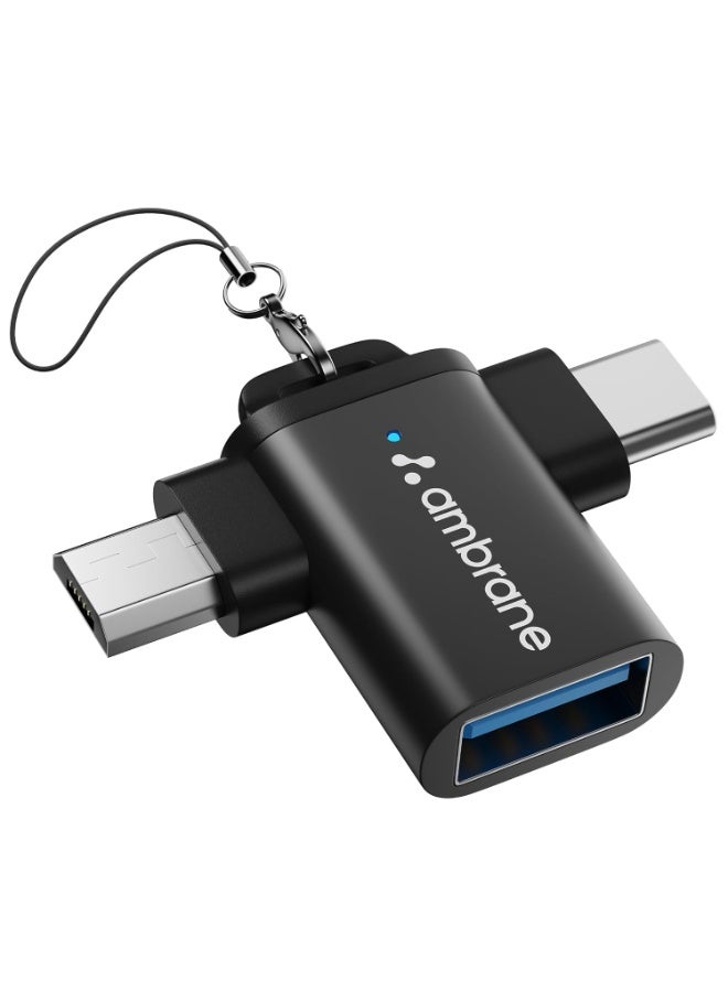 AMBRANE 2 in 1 OTG Adapter Micro USB+USB Type C to USB Female Connector, OTG Pen Drive Adapter to Mobile Connector Type C, Compatible with All Devices - Image 1