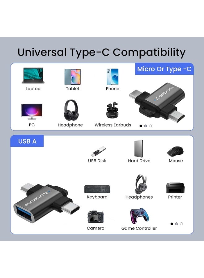 AMBRANE 2 in 1 OTG Adapter Micro USB+USB Type C to USB Female Connector, OTG Pen Drive Adapter to Mobile Connector Type C, Compatible with All Devices - Image 4