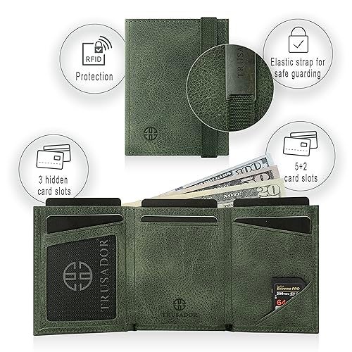 TRUSADOR Marseille Rfid Leather Wallet for Women and Men Includes ID Window, Detachable Mirror, Holds Bills, Cards, Includes Coin Pocket, Holds Cash (Green) - Image 4