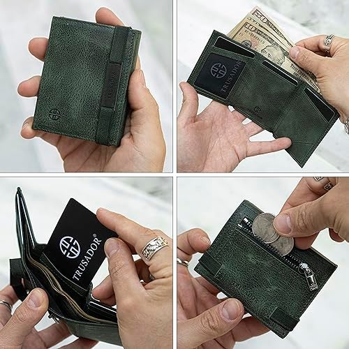 TRUSADOR Marseille Rfid Leather Wallet for Women and Men Includes ID Window, Detachable Mirror, Holds Bills, Cards, Includes Coin Pocket, Holds Cash (Green) - Image 5