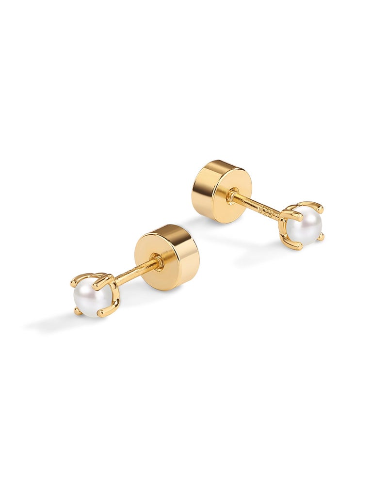 PAVOI 14K Yellow Gold Plated 925 Sterling Silver Posts Mini Stud Flat Back Earrings for Women | Helix Cartilage Piercing Jewelry | Dainty Freshwater Pearl Stud Earring Pair - Image 3