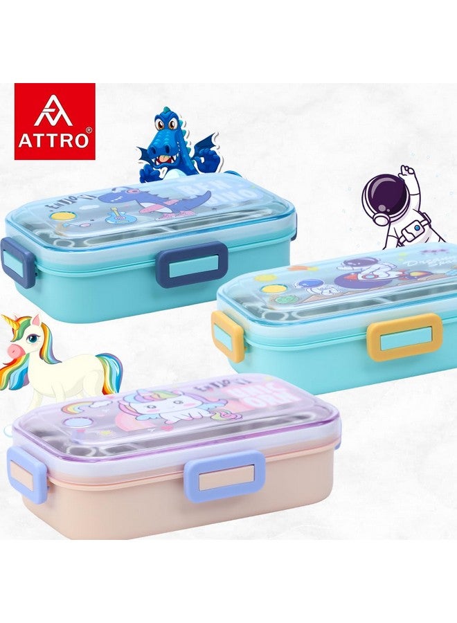 Attro Hi Lunch Deluxe 2 Lunch Box with Inner Stainless Steel 2 Comapartment & Bendino Theme Eye Catchy Print Food Grade, Leakproof,Use-School Kids & Outdoor- 750ml Light Blue Bendino - Image 3