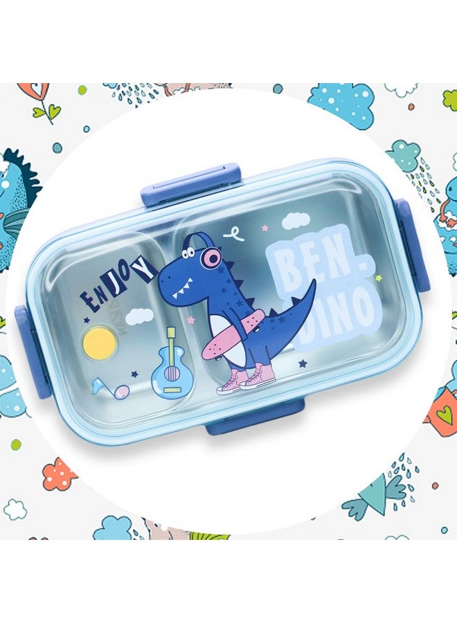 Attro Hi Lunch Deluxe 2 Lunch Box with Inner Stainless Steel 2 Comapartment & Bendino Theme Eye Catchy Print Food Grade, Leakproof,Use-School Kids & Outdoor- 750ml Light Blue Bendino - Image 1