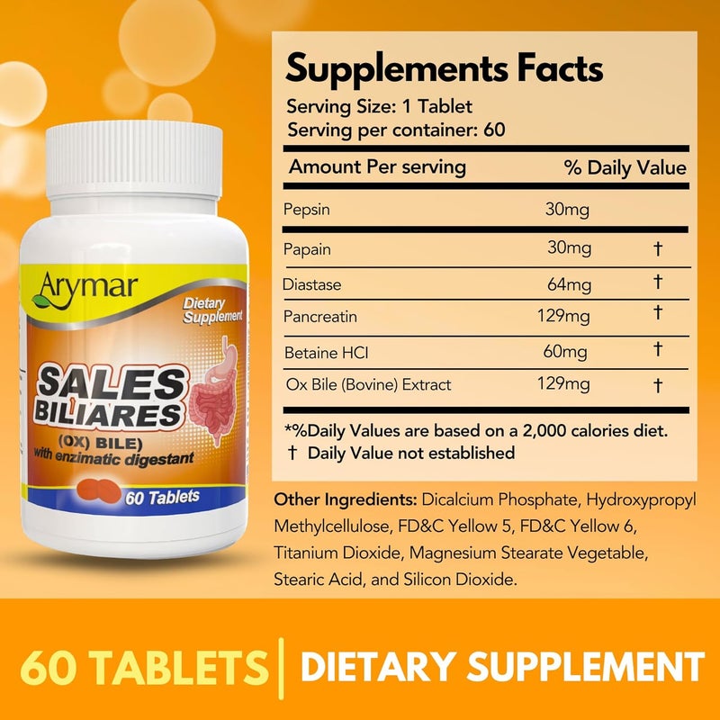 Arymar Sales Biliares Ox Bile with Digestive Enyzmes 60 Tabs - Image 4