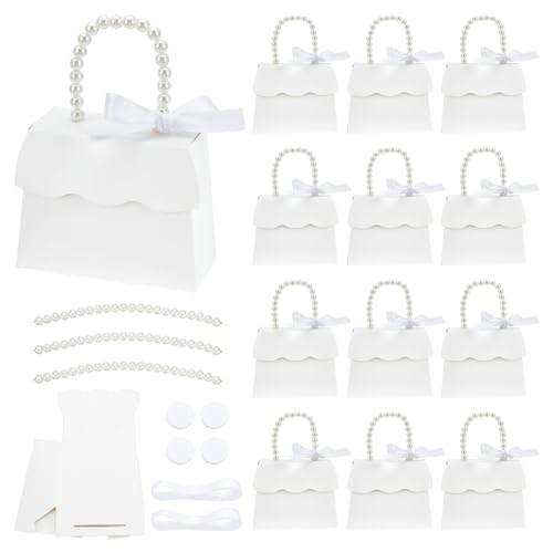BENECREAT 16 Sets White Wedding Favors Box DIY Set Kraft Paper Box with Pearl Handle Ribbons Stickers Gift Boxes for Birthday Party Favor Boutique Wedding and Anniversary - Image 1