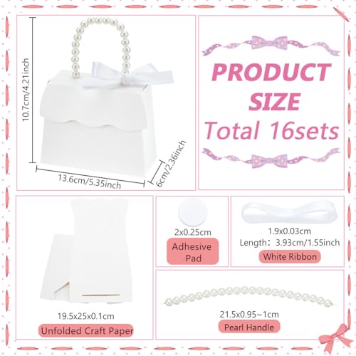 BENECREAT 16 Sets White Wedding Favors Box DIY Set Kraft Paper Box with Pearl Handle Ribbons Stickers Gift Boxes for Birthday Party Favor Boutique Wedding and Anniversary - Image 3