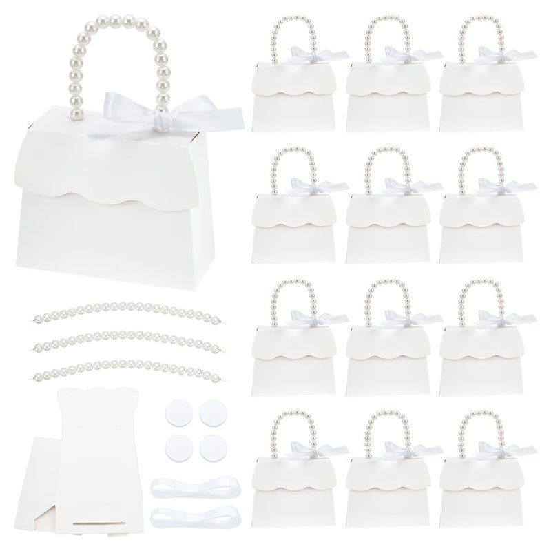 BENECREAT 16 Sets White Wedding Favors Box DIY Set Kraft Paper Box with Pearl Handle Ribbons Stickers Gift Boxes for Birthday Party Favor Boutique Wedding and Anniversary - Image 2