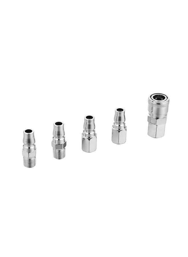 LAWAZIM Air Hose Fitting Set - 5 Piece 1/4inch Silver Quick Connect Coupler and Plug Kit with Female Coupler, Male Connectors and Threaded Connectors - Air Compressor and Pneumatic Tool Accessories - Image 1