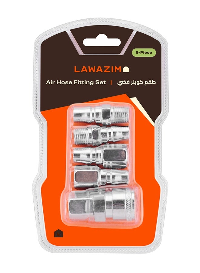 LAWAZIM Air Hose Fitting Set - 5 Piece 1/4inch Silver Quick Connect Coupler and Plug Kit with Female Coupler, Male Connectors and Threaded Connectors - Air Compressor and Pneumatic Tool Accessories - Image 4