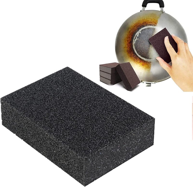 klarako Carborundum Sponge Nano Emery Sponges,3/5PCS Emery Sponges Brush for Pots and Pans WearResistant Rust Eraser Grit Scouring Pads Pot Cleaning Sponge Kitchen (Brown+Black)