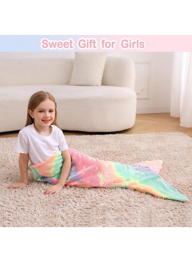 Viviland Viviland Kids Mermaid Tail Blanket - Mermaid Tail Blankets Glow in The Dark - Flannel Mermaid Blanket Gifts for Girls - Luminous Unicorn Super Soft Tie Dye Girls - Multicolor Unicorn 17"×39"  - Image 5