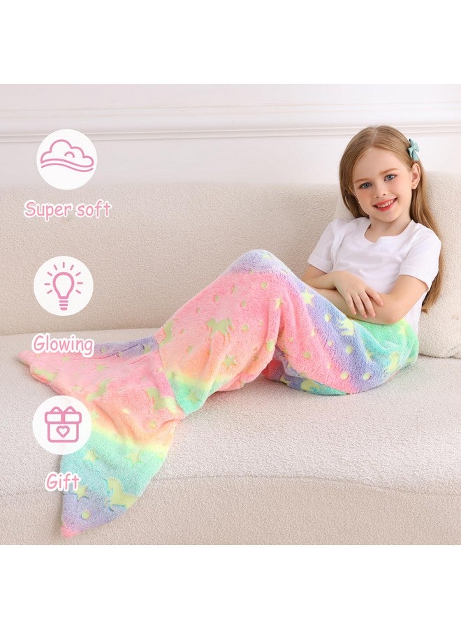 Viviland Viviland Kids Mermaid Tail Blanket - Mermaid Tail Blankets Glow in The Dark - Flannel Mermaid Blanket Gifts for Girls - Luminous Unicorn Super Soft Tie Dye Girls - Multicolor Unicorn 17"×39"  - Image 4